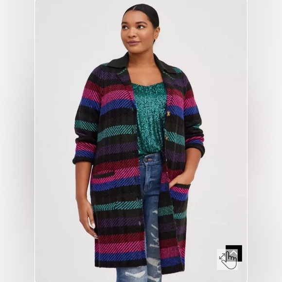 Torrid NOTCHED COLLAR CARDIGAN SWEATER Multi colored NWT - Picture 2 of 9